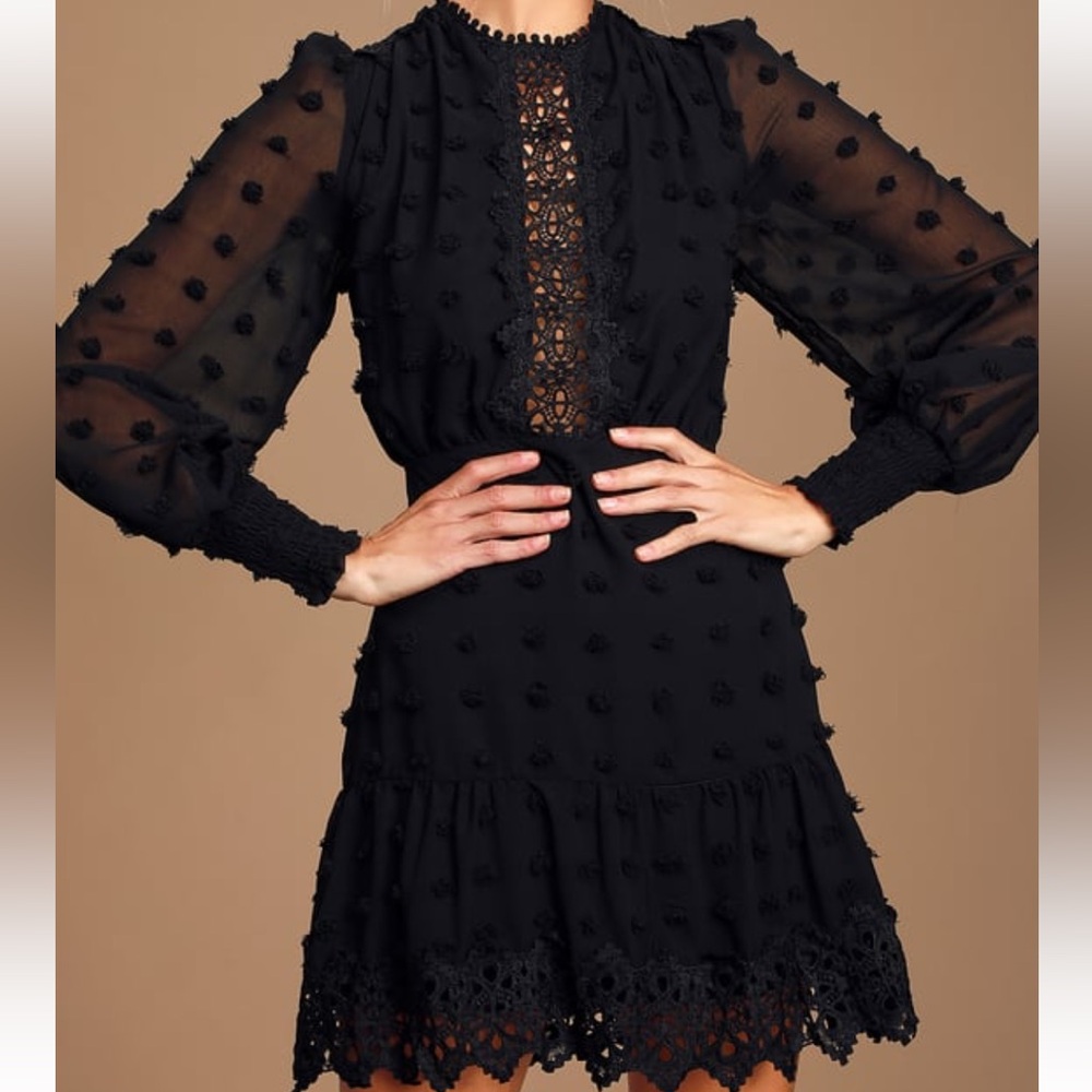 Lulu’s Lust or Love Black Embroidered Lace Long Sleeve Dress